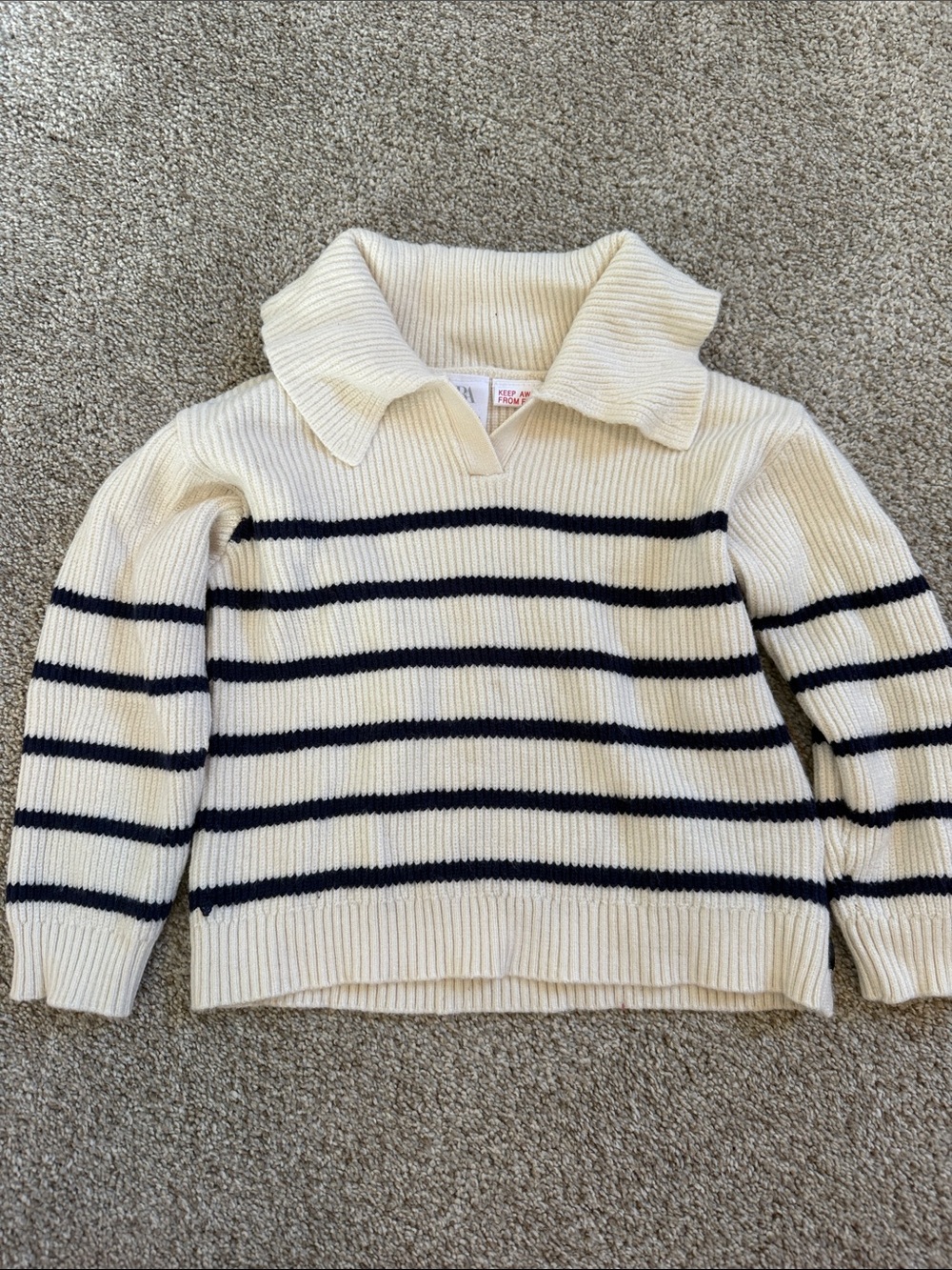 Zara Cream Sweater with Navy Stripes and Polo Collar (4/5)